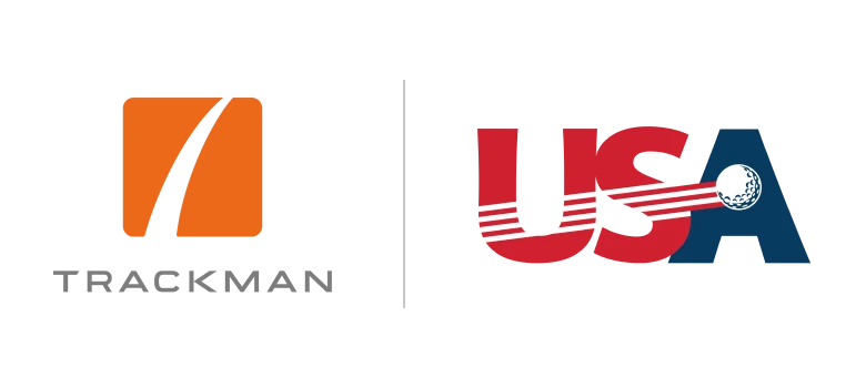 Logos for Travelers Championship and USA Golf with stylized graphics, including an orange flag and USA letters with a golf ball.